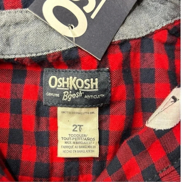 Oshkosh B’gosh 2T Boys Black & Red Plaid Button Up - Picture 3 of 5